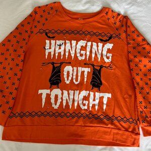 HALLOWEEN Shirt Lights No Up Ugly Sweater style Orange Black Bats Size XXL